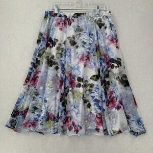 Covington Women's‎ Flare Chiffon Skirt Size LARGE Blue Pink Floral Midi A-Line